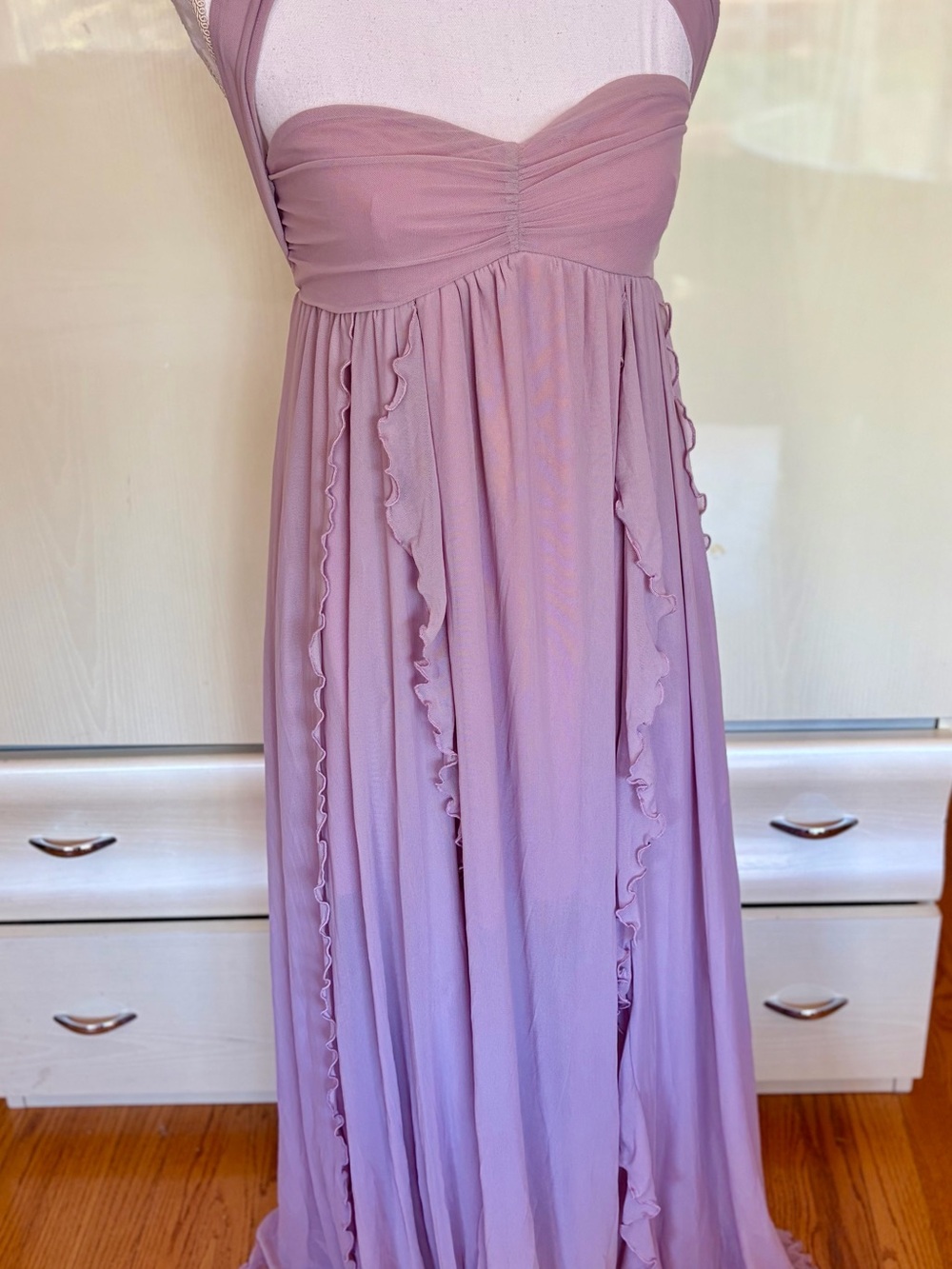 Romantic Ruffle Maxi Dress in Soft Purple